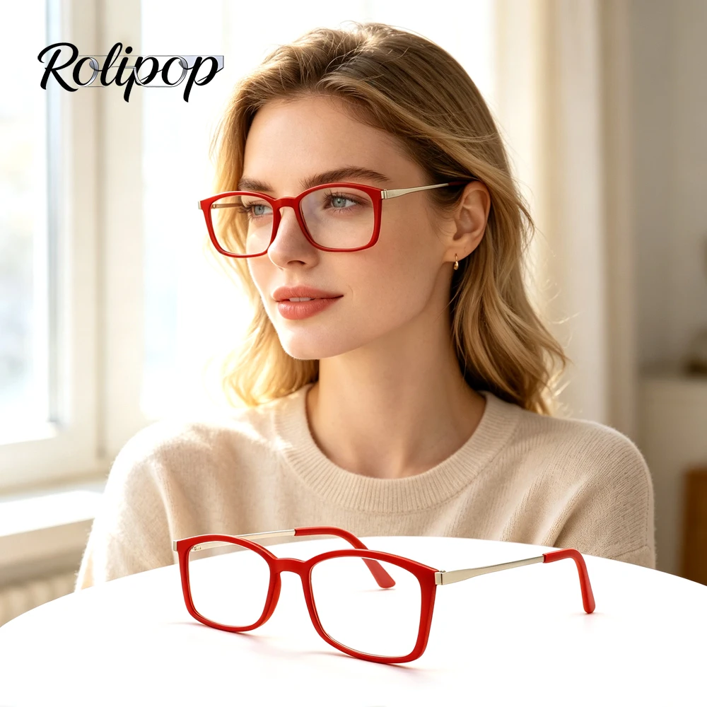 Rolipp Portable Thin Metal Reading Glasses for Men Women Unisex Anti Blue Light HD Presbyopia Eyeglasses for Daily Travel