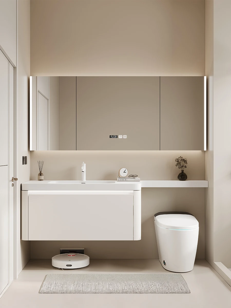 Corian integrated basin bathroom cabinet combination toilet extension oak face wash hand basin sink