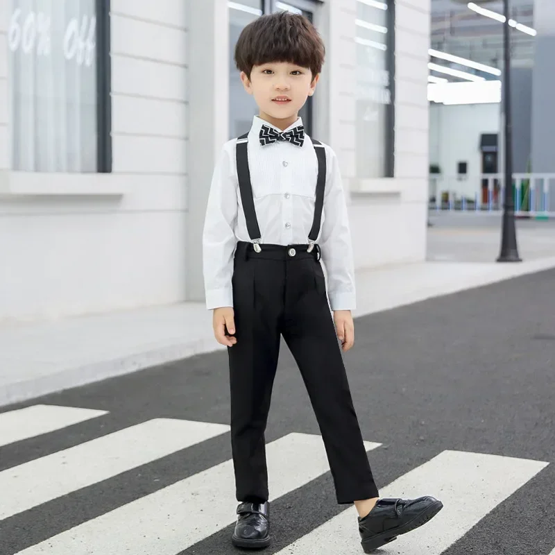 

Boys Clothes Suit Long Sleeve Shirt + Suspender Pants Jumpsuits Kids Overalls Clothing Sets Child Fall Formal Costume Gentleman