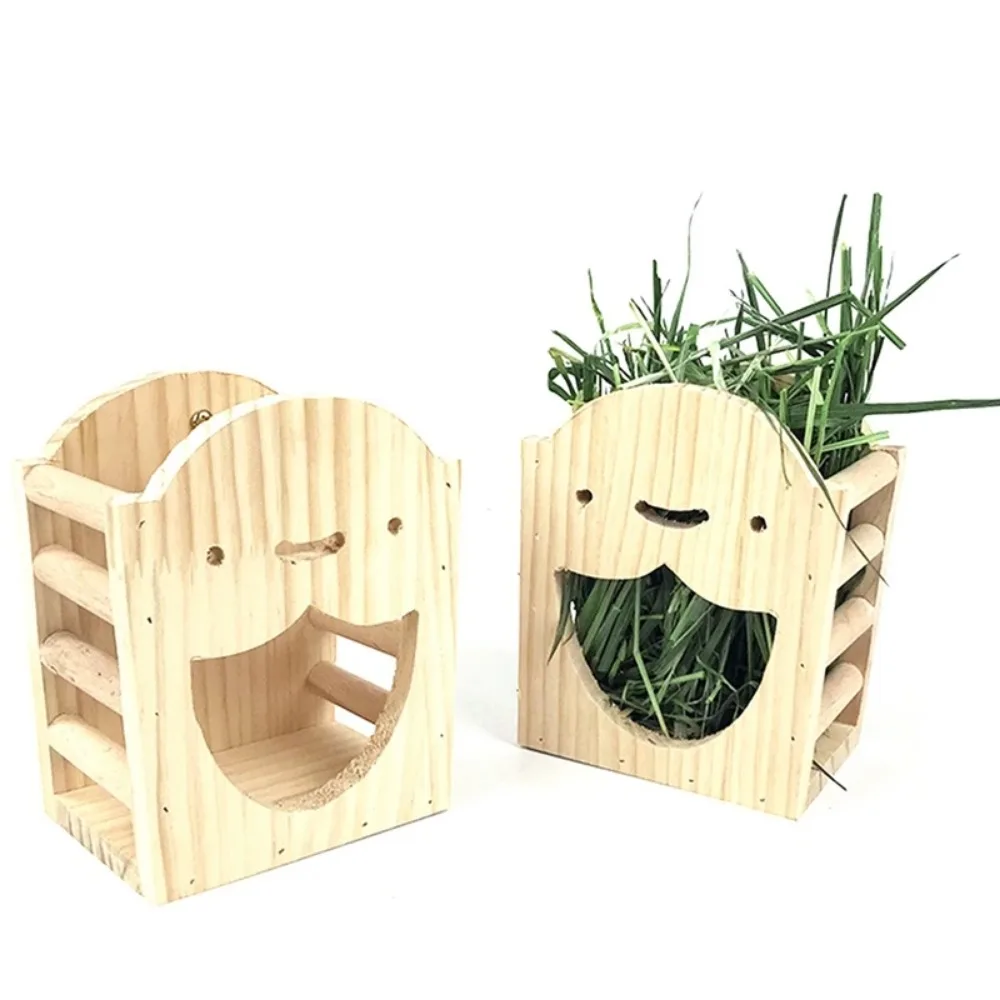 Rabbit Hay Feeder Chinchilla Rabbit Food Dispenser Wooden Cute Shape Bunny Hay Manger Rabbit Hay Rack for Cage