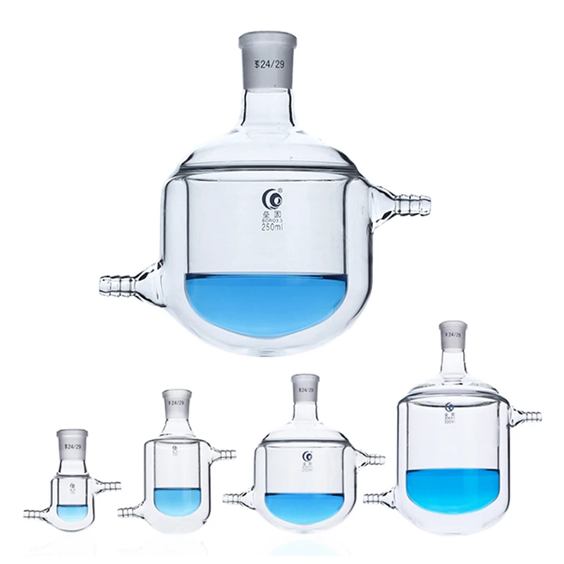 

24# Neck Glass Jacketed Beaker Reactor Vessel Tank Round Bottom Reaction Flask Beaker Double Layer Refilling Bottle with Nozzles