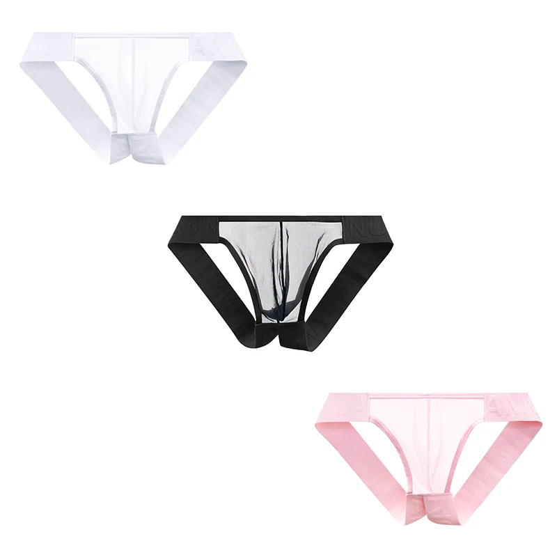 2PCS New Transparent Man Underwear Thong Nylon Sexy Low Waist Comfortable Fashionable Chinese Style Embossed Belt Underpants