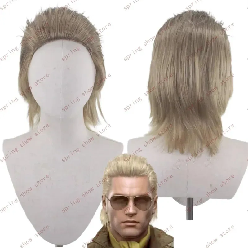 DY20MetalGear الصلبة السلام ووكر كازوهيرا ميلر تأثيري الشعر الاصطناعية قصيرة ضوء الذهب على غرار شعر مستعار كوميدي 25
