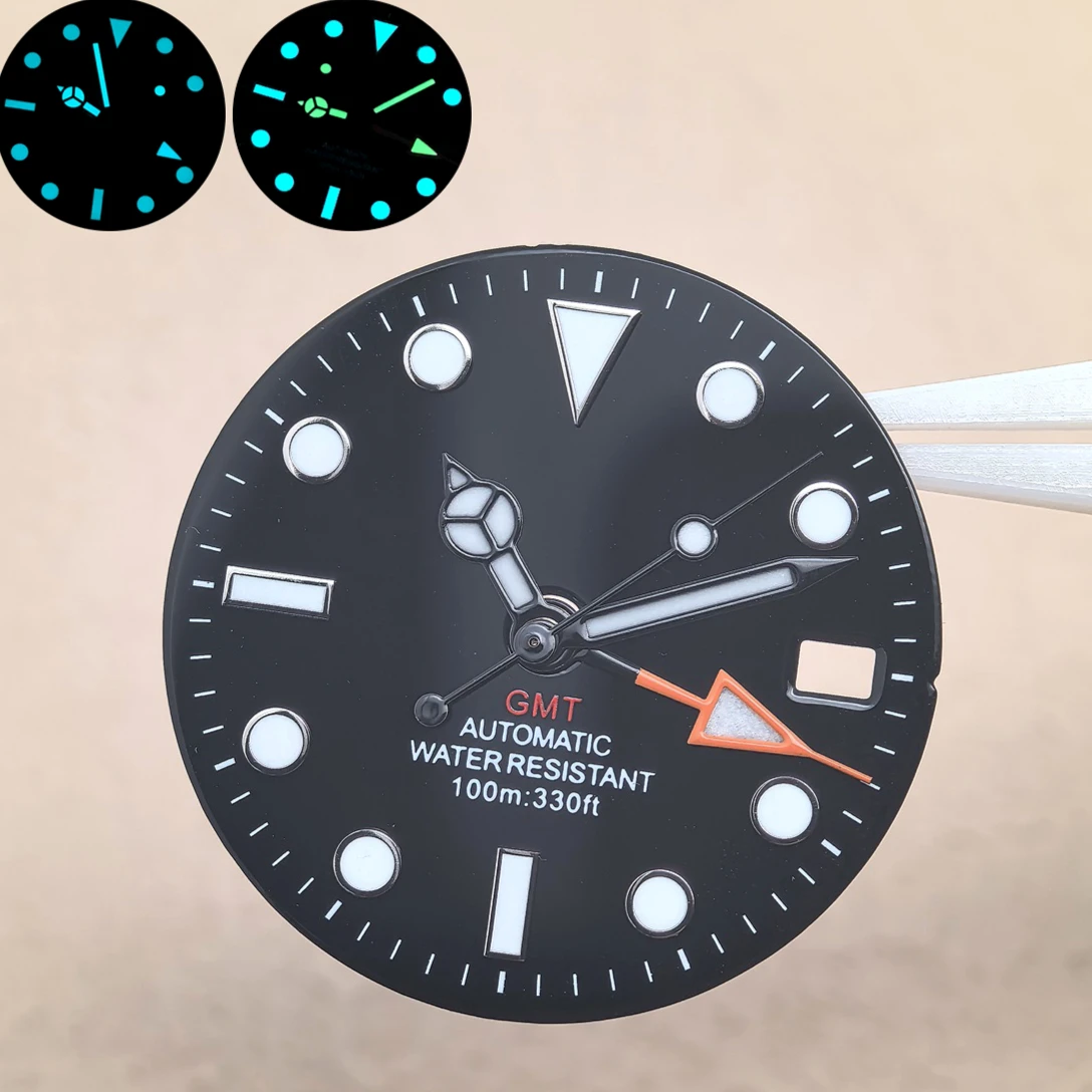 NH34 Watch Dial Hands set BGW9 Ice Blue Luminous 28.5mm Watches Faces 4 Hands Set Modified Parts