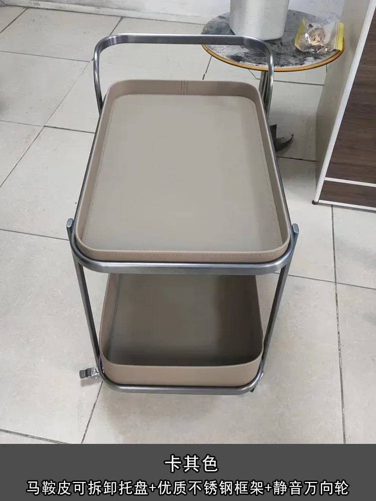 أريكة جلدية إيطالية فاخرة وخفيفة الوزن متحركة بجانب قليلة مع عجلات لغرفة المعيشة وطاولة قهوة منزلية من الفولاذ المقاوم للصدأ #4