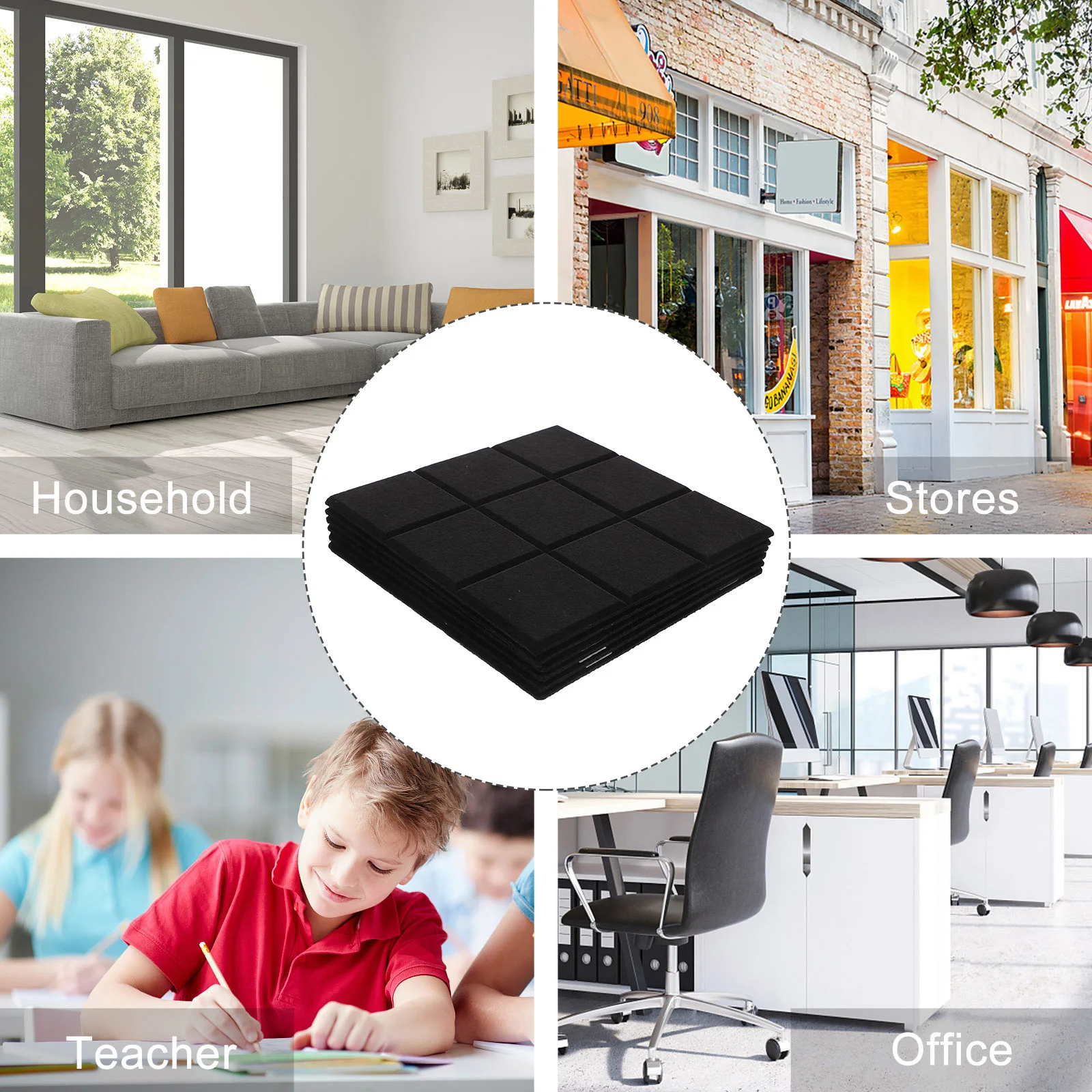 

6 Pcs Bulletin Board Wall Sticker Felt for Classroom Fabric Pin Tiles Black Enamel Display Office