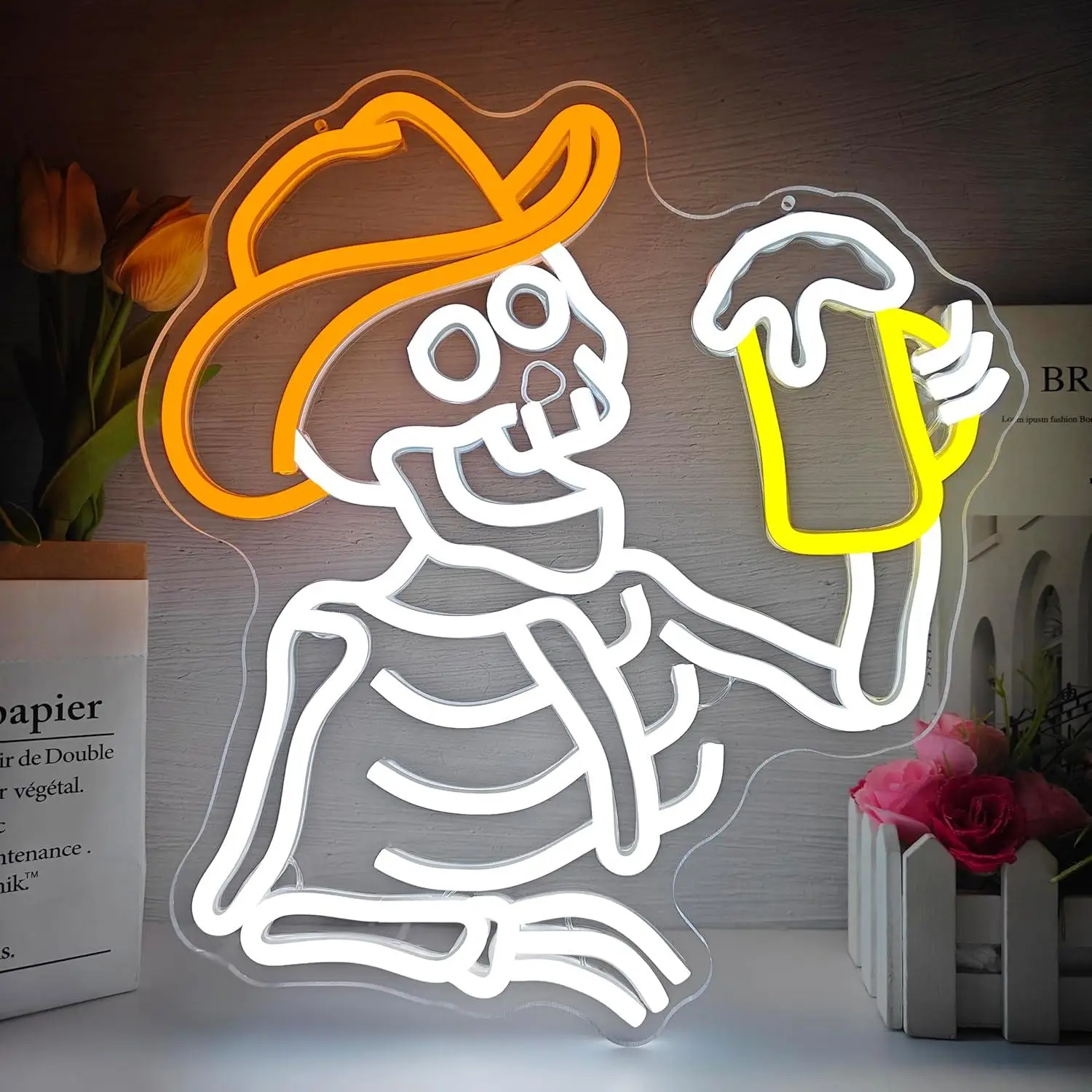 Luminária de Parede LED Estilo Neon Caveira e Cowboy
