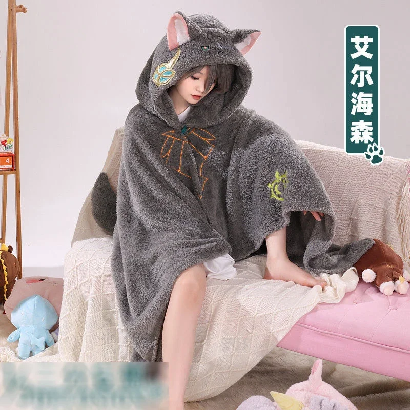 Genshin Impact Cosplay Cloak Blanket Zhongli Hutao Kaeya Wanderer Hoodie Cape Warm Fleece Pajamas Unisex Homewear Sleepwear