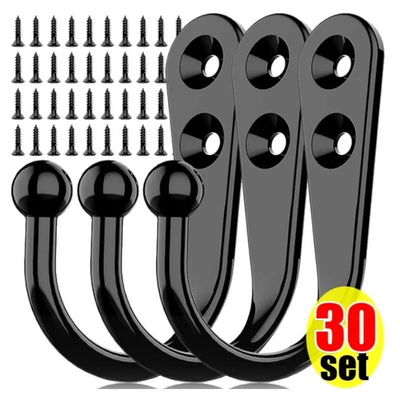 30/1set Alloy Hooks with Screws Wall Mounted Hanging Hangers for Coat Towel Bags Caps Hook Kitchen Bathroom Storage Rack Holders