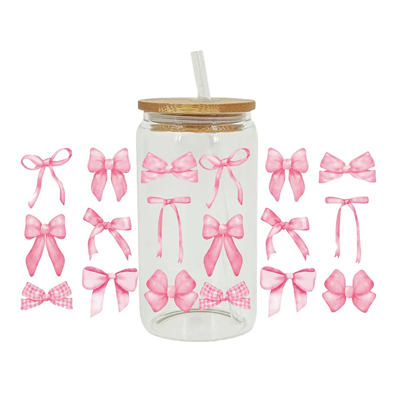 3D UV DTF Transfers Sticker Waterproof Oil Proof Stickers 16oz Cup Wraps Beautiful Bow Printed For DIY Glass Bottles Coffee