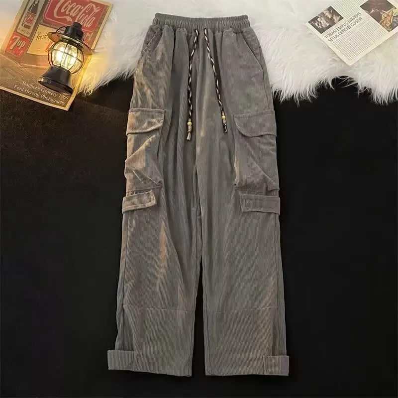 

Мужские повседневные брюки с высокой талией, длинные брюки, широкие брюки с карманами, свободные однотонные весенние брюки 2025 года, новые спортивные лоскутные брюки High Street