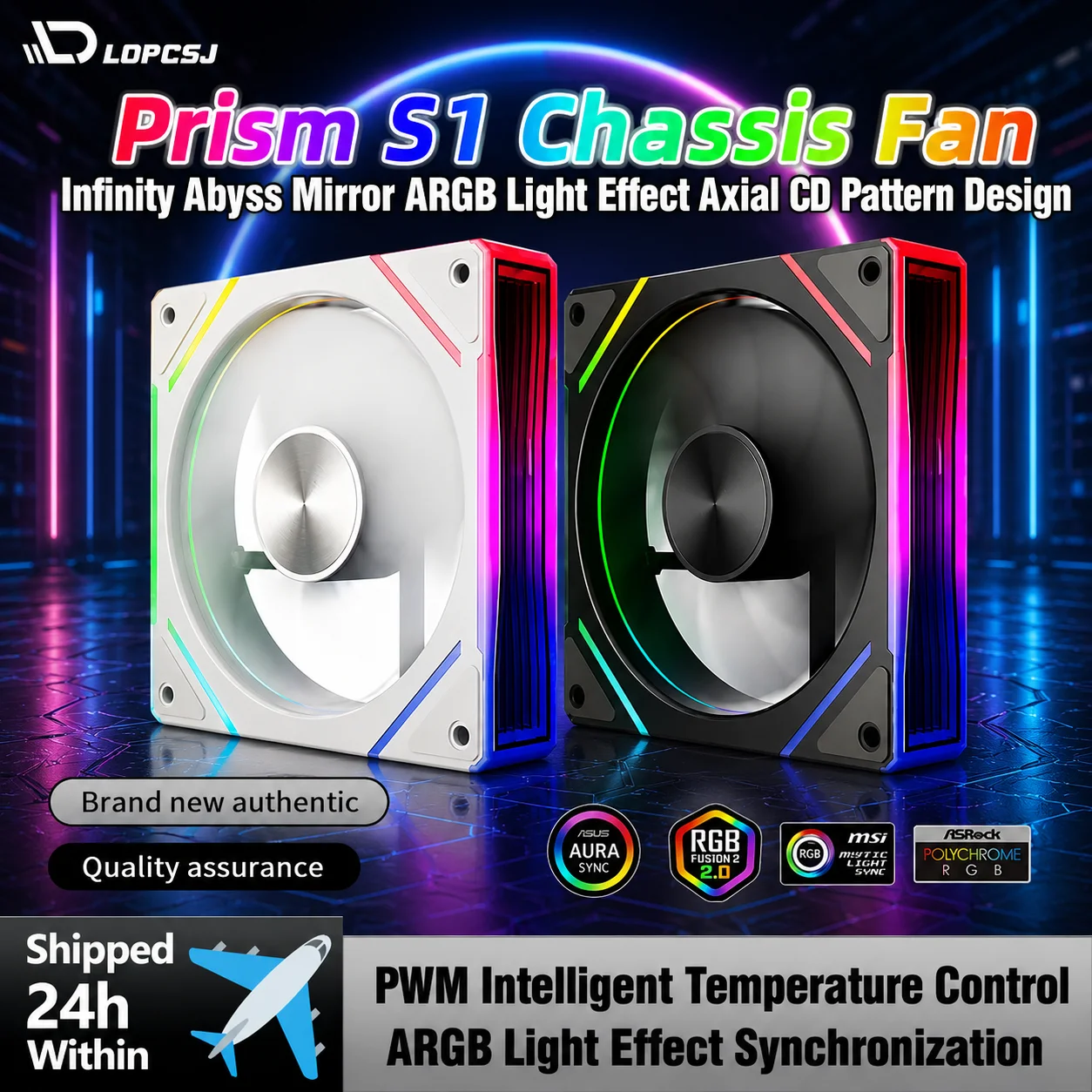 LDPCSJ Prism S1 ARGB 120mm Gehäuselüfter-Set 12cm RGB PWM Lüfter Hochleistungs-Silent-Kühler für Gaming-PC Wasserkühlung