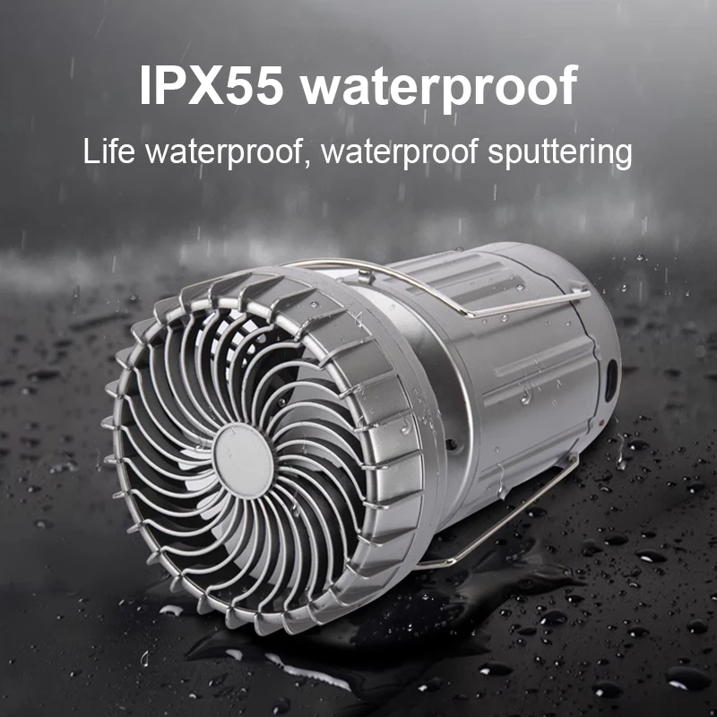 فوانيس التخييم المحمولة بالطاقة الشمسية مروحة كهربائية محمولة LED الطاقة الشمسية خيمة معلقة قابلة للشحن مصباح الطوارئ في الهواء الطلق مع مروحة