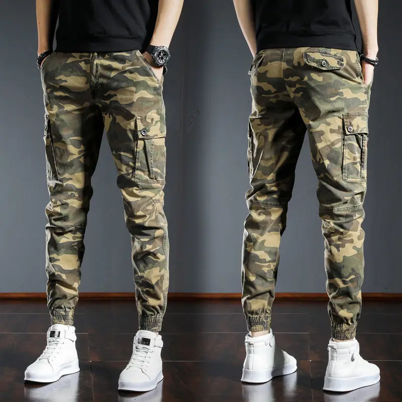 

New arrive men’s light luxury cargo pants,multi-pockets camouflage pants,outdoors sports tactical pants,slim-fit casual jeans ;