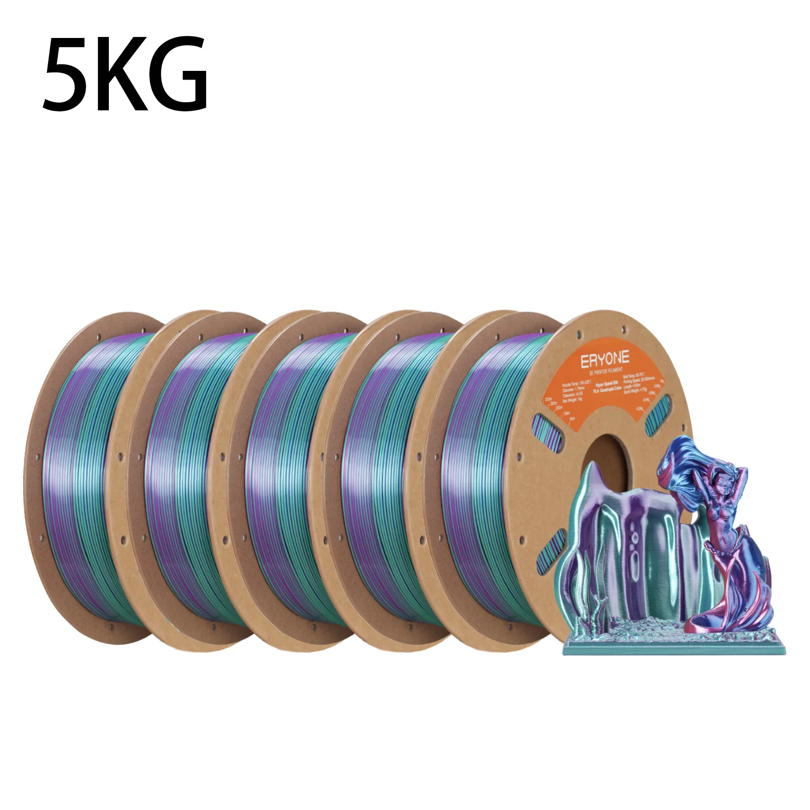 

Филамент ERYONE 5 кг Hyper Speed Quadruple Color Silk PLA для 3D-принтера, высокоскоростная коэкструзионная нить PLA с эффектом блеска