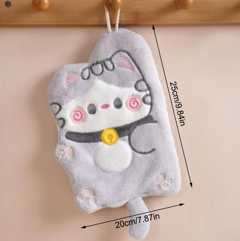 Cartoon Cat Hand Towel Kawaii Hand Wipe Cleaning Cloth For Kitchen Bathroom Hanging Towel Super Absorbent Handkerchief Clean Rag