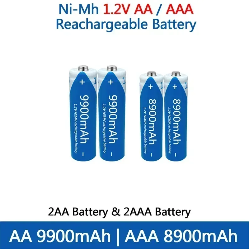 100% Rechargeable NI-MH battery AA 1.2V 9900mAh/1.2V AAA 8900mAh, flashlight, toy watch NI-MH battery replacement batteryCarga