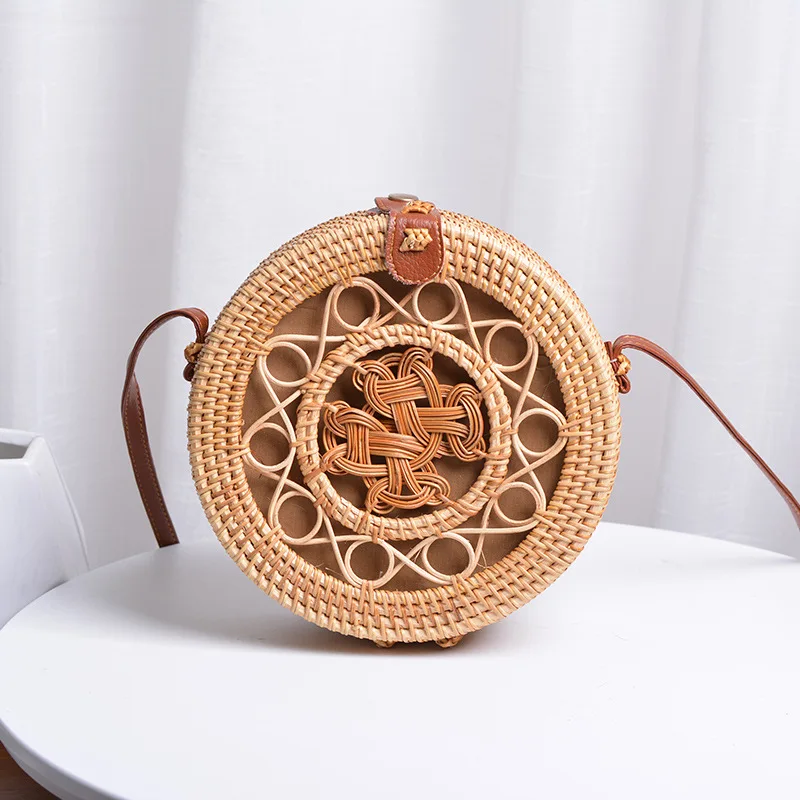 Rattan Bag Ins Handmade Rattan Leather Buckle Women's 2024 New Retro Literary Crossbody Woven Bag