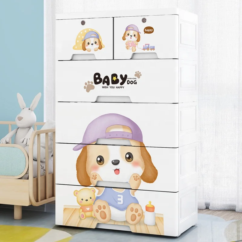 Storage Cupboard Cabinet Mulit-layer Colorful Cartoon Storage Drawers Living Room Iron Injection Plastic Polyester Rectangle GY