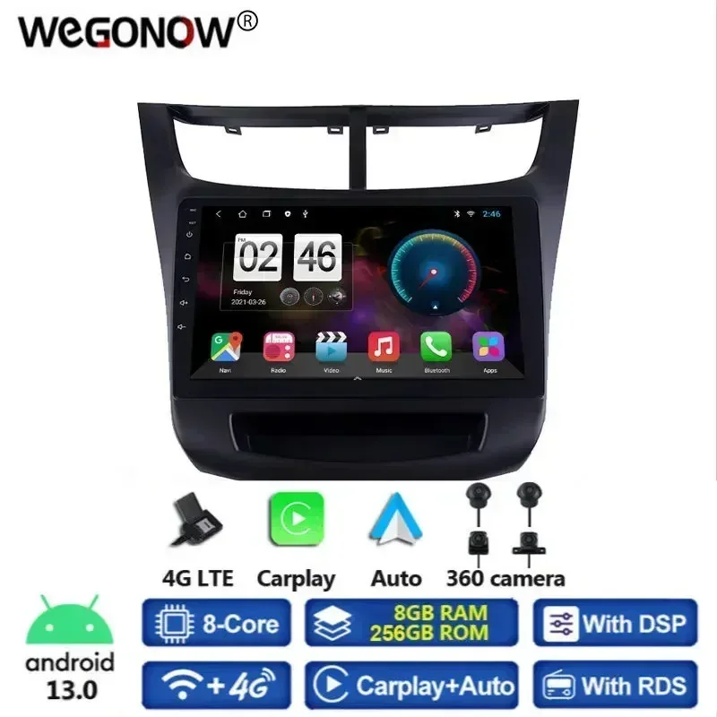 360 Camera Carplay 8G+256G Android 13.0 Car Player GPS WIFI Bluetooth RDS Radio For Chevrolet Sail aveo 2015 2016 2017 2018 2019