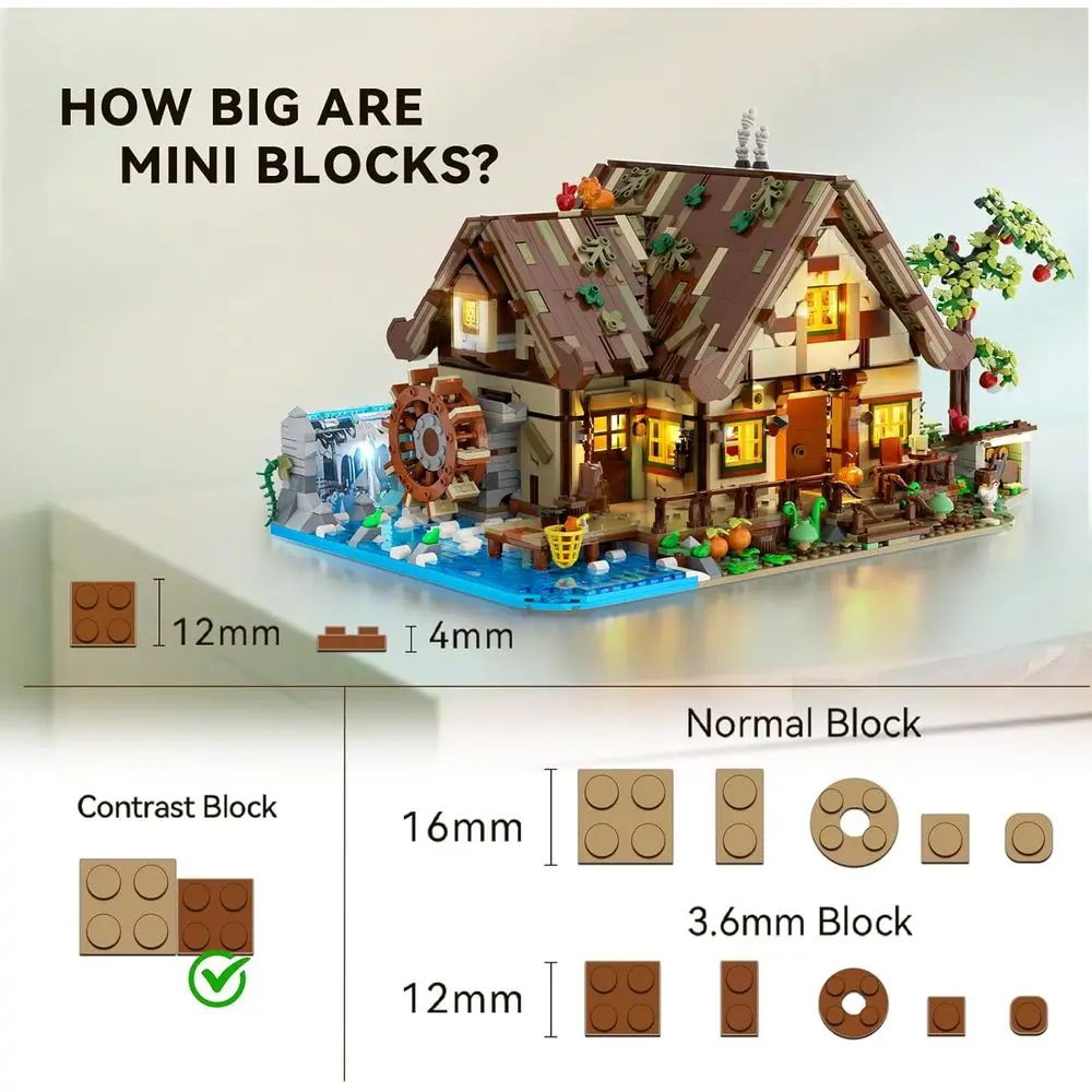 Lighted Treehouse Building Kit with 2570 Pieces, Forest House & Waterwheel, Suitable for Ages 12+