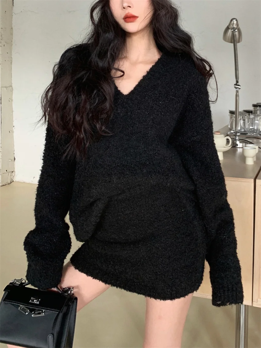 Alien Kitty Lazy Style Pullovers Sweaters OL Women Chic Knitwear Gentle 2024 High Waist Slim Mini Skirts New Elegant Spring