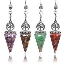 Natural Chakra Healing Crystal Dowsing Pendulum Reiki Stone Chips Orgone Pendulum Pendule Spirituel Tree of Life Pendulo Jewelry