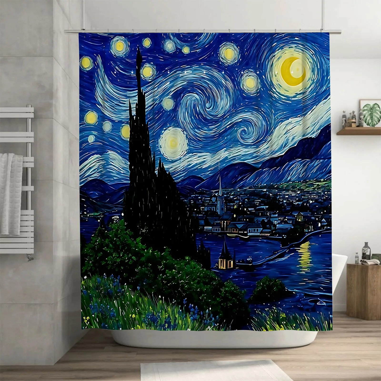 

Van Gogh Starry Night Art Bath Curtain Waterproof Mildew Proof Polyester for Bathroom Decor Suitable for Wet and Dry Separation
