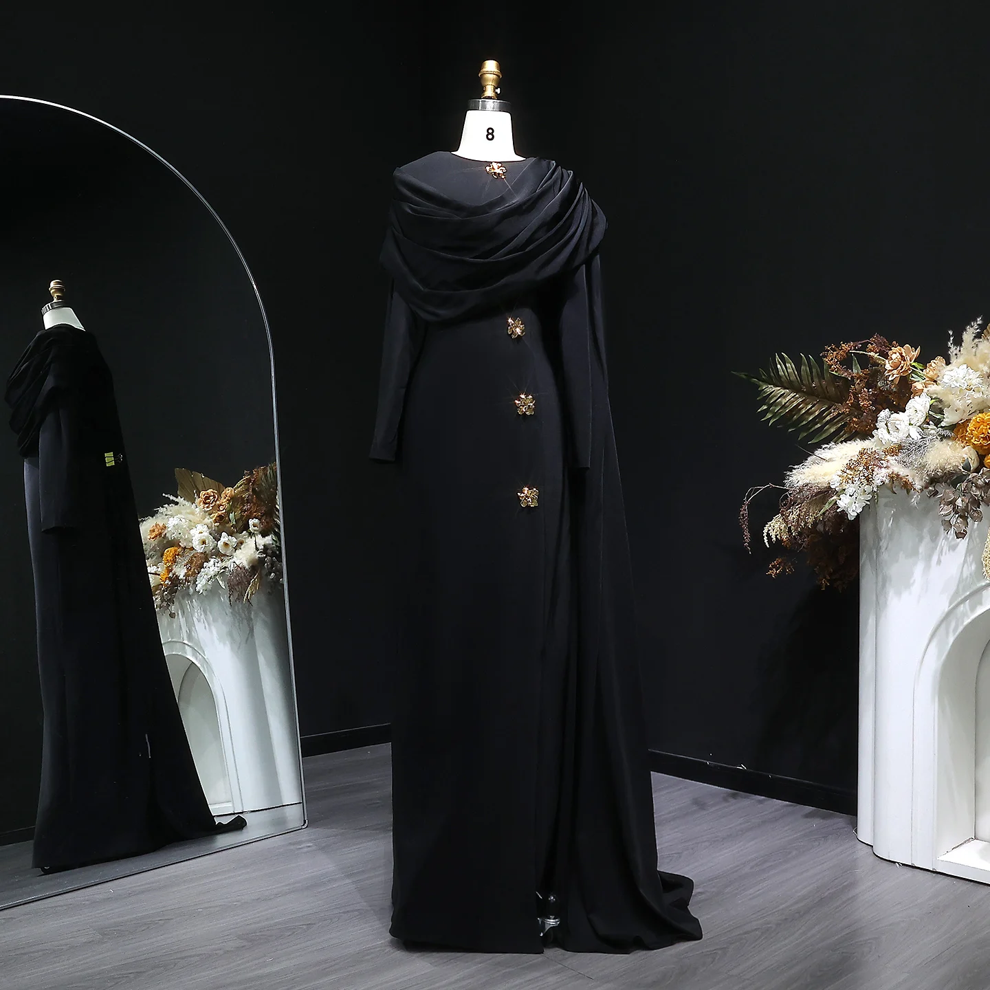 Sharon Said 2026 Arabic White Mermaid Evening Dress Arabic Dubai Cape Full Sleeves Wedding Party Gowns SF536 Customized image 3