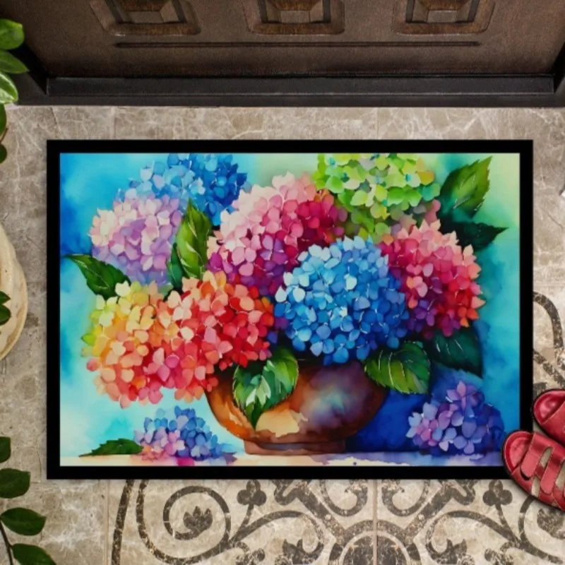 

Watercolor Hydrangeas Doormat 24H×36W Non-Slip Washable Low Pile Rug for Indoor Outdoor Entryway