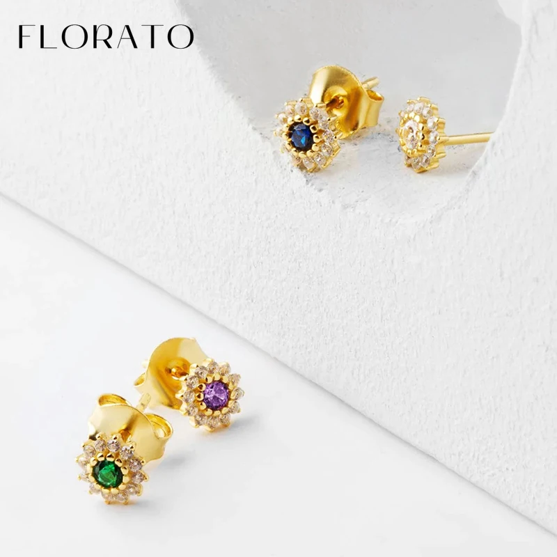 925 Sterling Silver Ear Needle Round Zircon Pendant Hoop Earrings/Crystal Colorful Stud Earrings For Women Fashion Party Jewelry