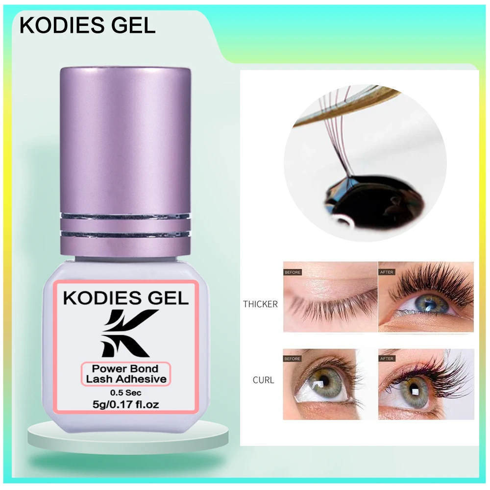 KODIES GEL NEW Powder Bond Eyelash Glue Extension Adhesive Supplies 5ML 0.5s Extremely Strong Retention Black Lash Glue Lifting