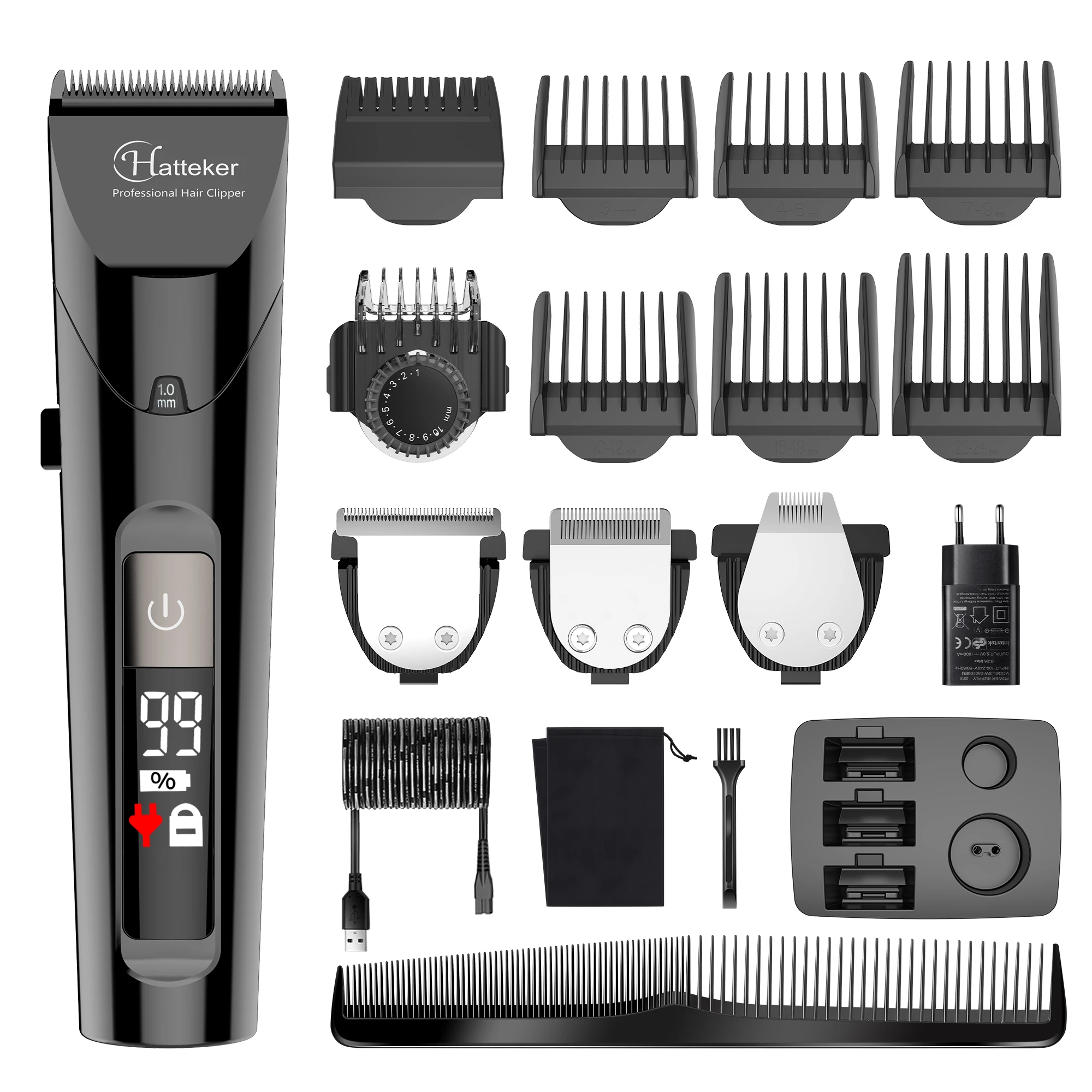 Hatteker Professional 4-in-1 Hair Clippers Trimmer for Men Hair Cutting Machine Home-appliance Hairdressing Tool Suit for Barber