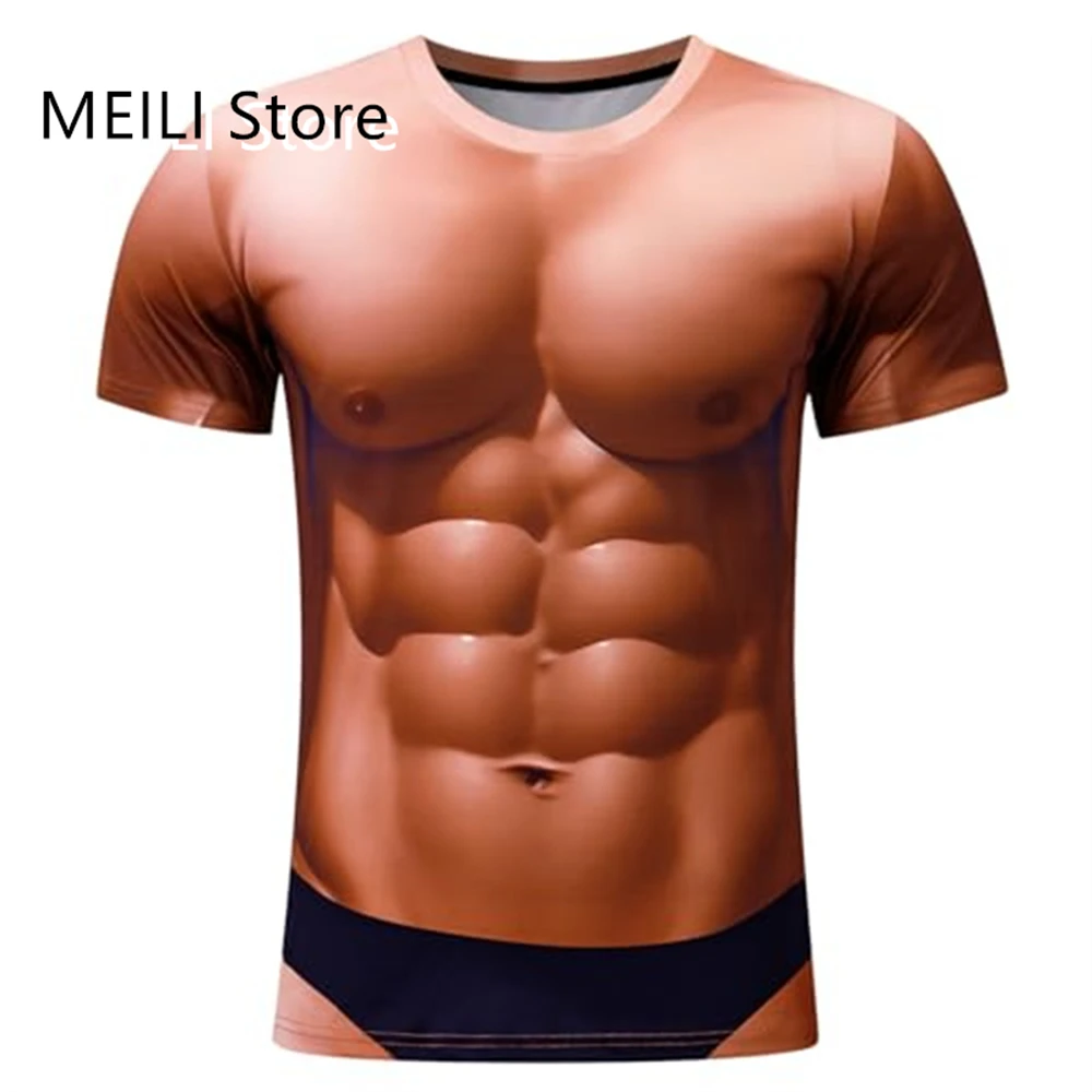 Funny Man T-Shirts Christmas Muscle Print Tee Tops Short Sleeve Men's Clothing Cosplay Costume Novelty Sexy Oversized Tee Shirt