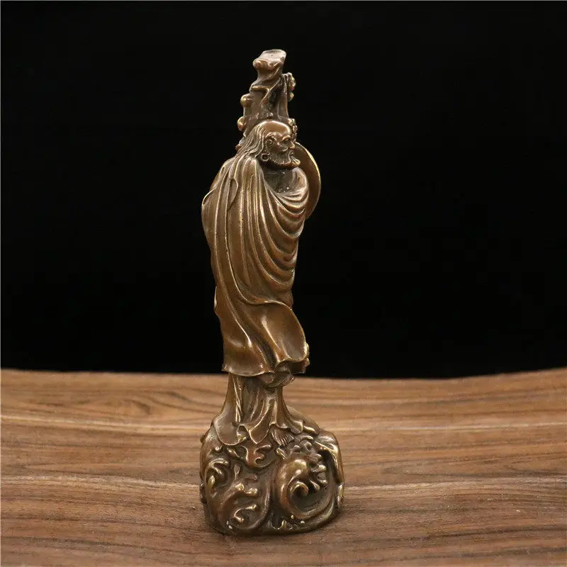 Antique pure copper Dharma ancestor Buddha statue ornament sitting rock Dharma bronze statue home office desktop decoration gift