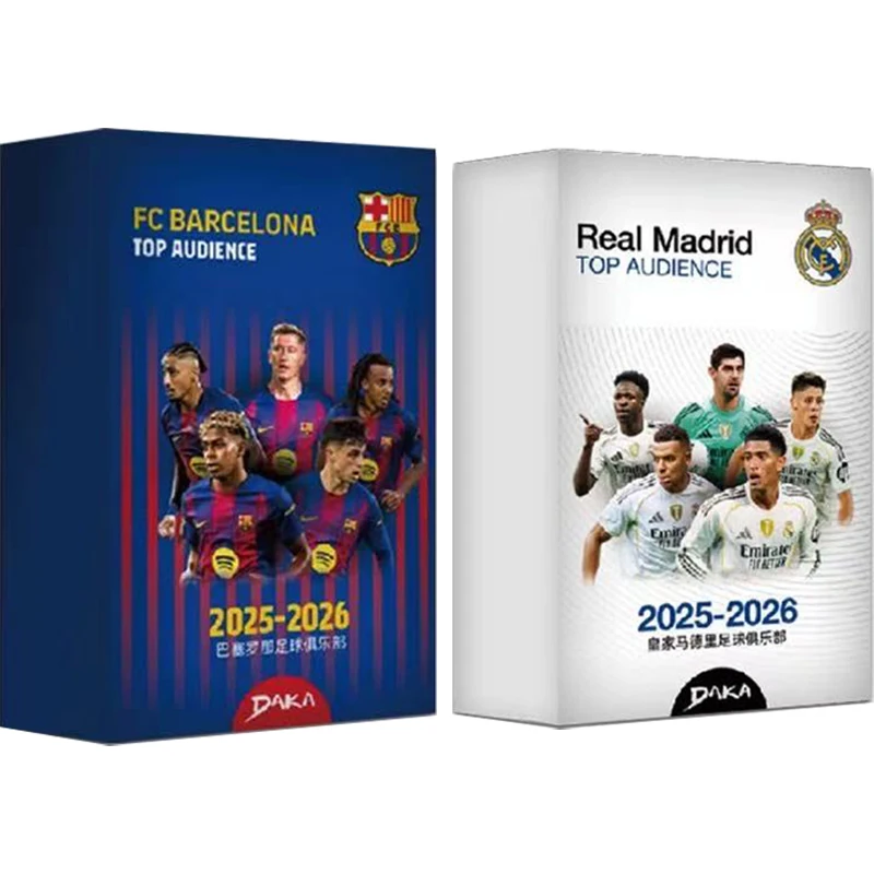 

Коллекционные карточки Daka 2025-26: Реал Мадрид, Барселона. Серия Top Audience Hobby Box. Месси, Ламин Ямаль. 6 упаковок в коробке. Отличная коллекция EX.