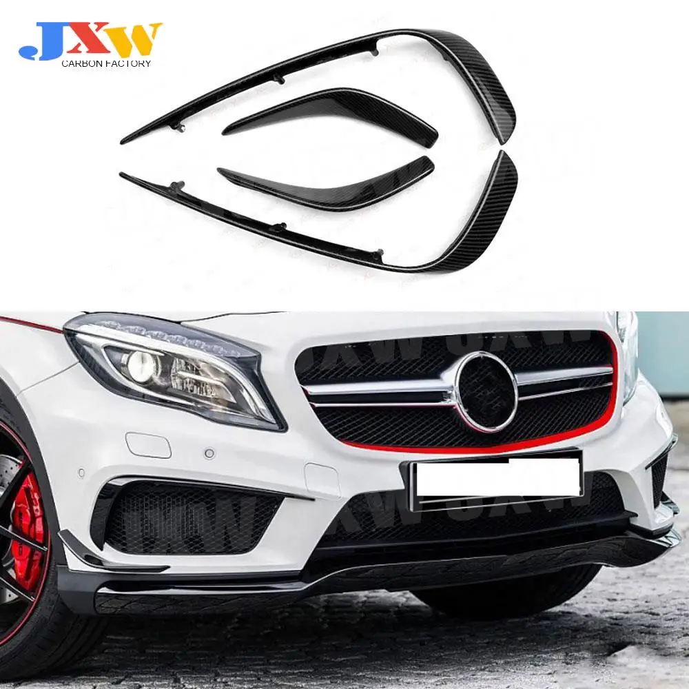 

For Benz GLA Class X156 GLA200 GLA260 GLA45 2014-2017 Carbon Fiber Front Bumper Air Vent Cover Trims ABS Fog lamp Fin Strips