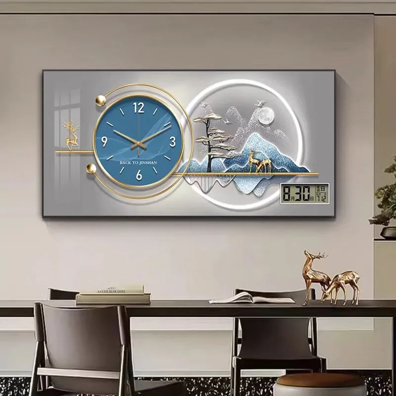 Luxury Wall Clock Art Crystal Porcelain Decorative Painting with Golden Deer or Floral Motif Modern Home Living Room Wall Décor