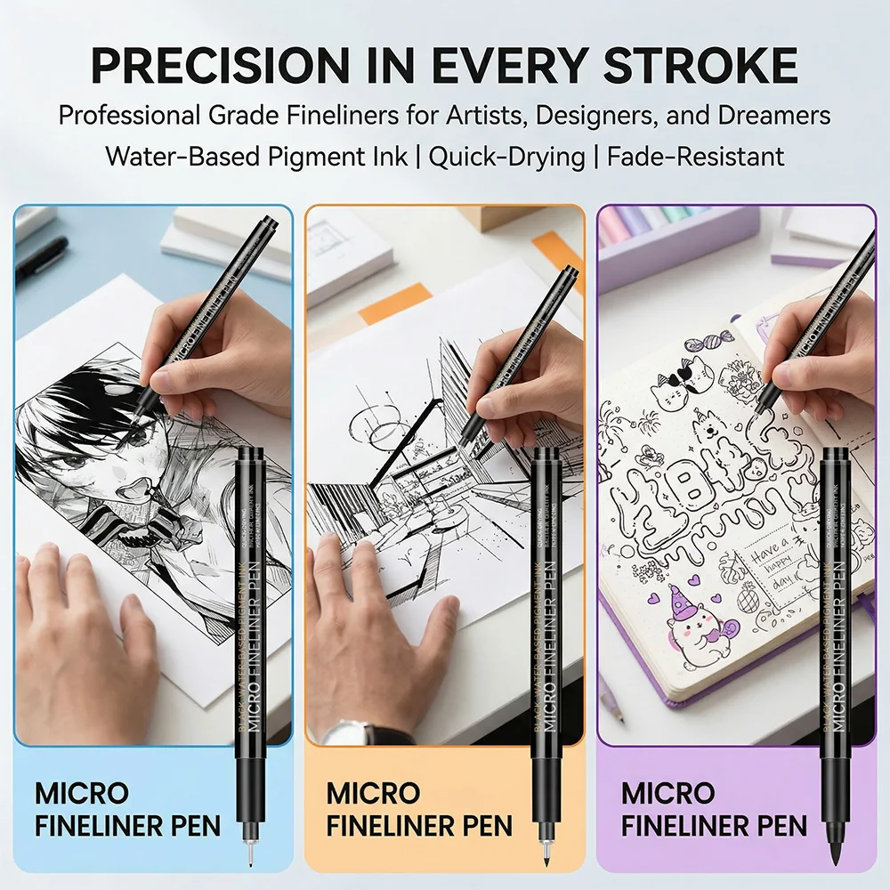 4/6/12/18/21Pcs Micro Fineliner Pen Waterproof Fast-Drying Professional Paint Illustrations Sketch Design Outliner Pen Draw Tool