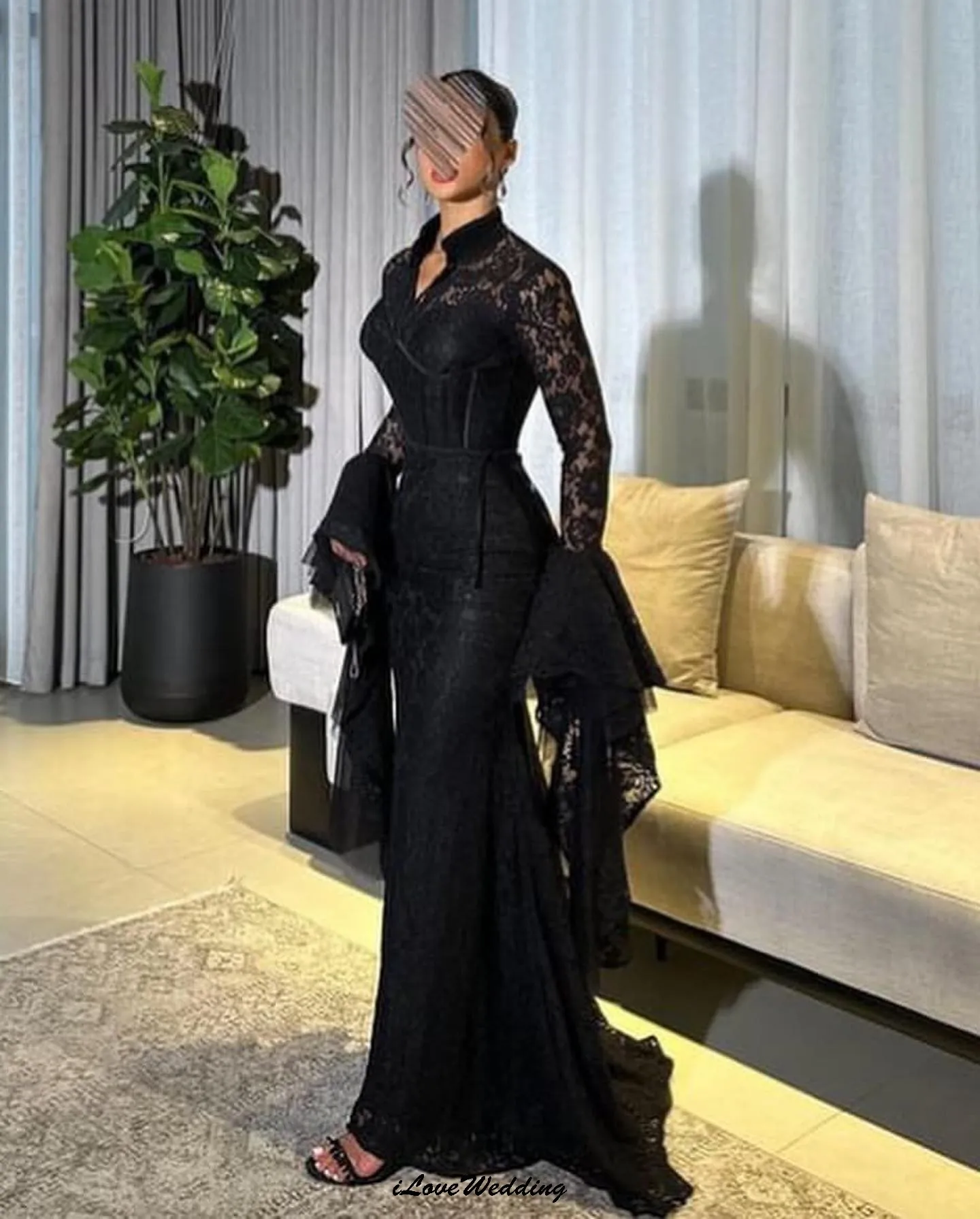 Customized Black Long Sleeve Lace Evening Dresses 2025 High Neck Elegant Women Party Dress Mermaid Floor Length Formal Gowns