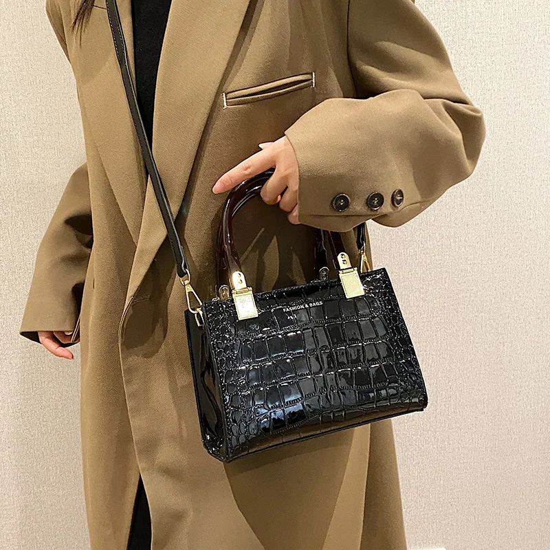 Patent Leather Handbags for Women 2023 New Small Square Bag Stone Woman Shoulder Bag Fashion Party Evening Crossbody Bag Female