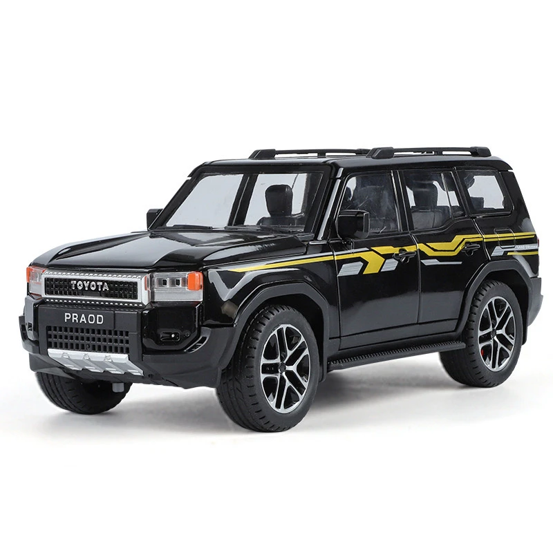 1:24 Toyota Prado LC250 Street Car Alloy Car Model Pull Back Sound and Light Toy Off-Road Vehicle Ornament Gift