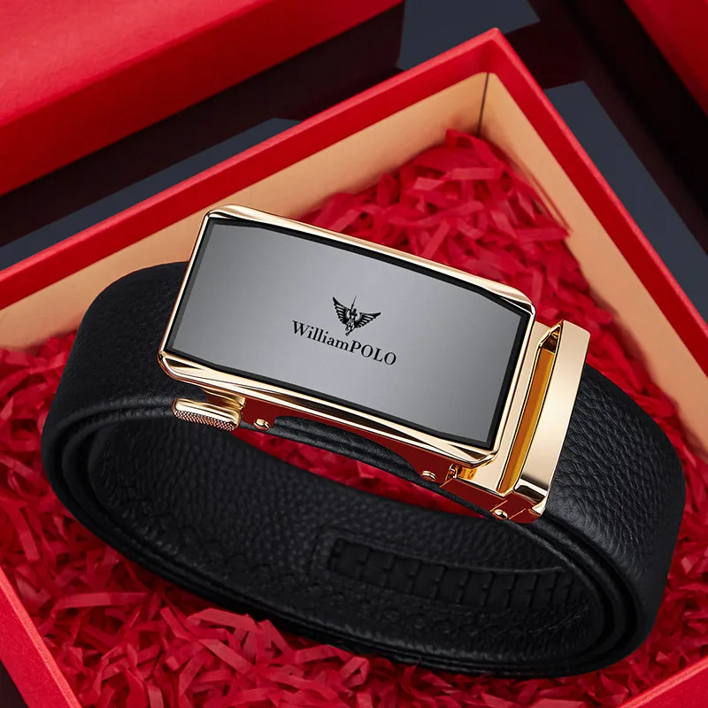 Men's leather belt automatic buckle belt Light luxury cow belt men's automatic buckle cow leather gift box belt Simple youth bus