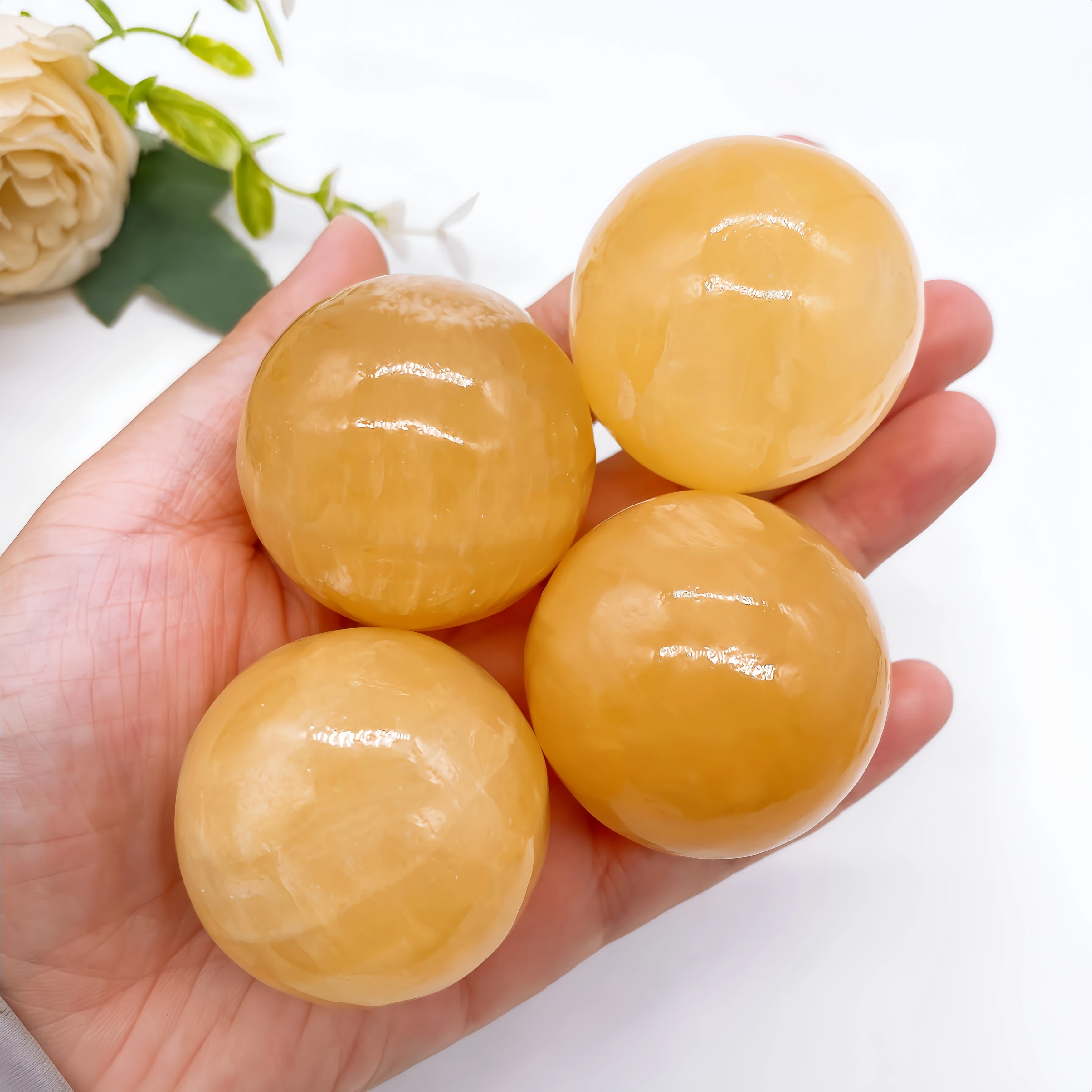 40mm Natural Yellow Calcite Sphere Crystal Stone Quartz Ball Gemstone Reiki Healing Home Decoration Gift