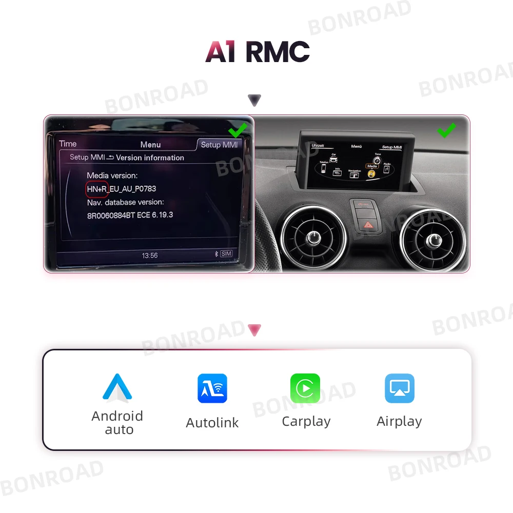 BONROAD Draadloze CarPlay Android Auto Interface Adapter voor Audi A1 Q3 2012-2018 RMC HNR met AirPlay Mirror Link - afbeelding 1