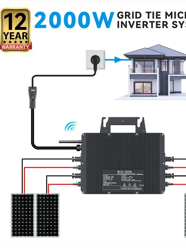 2000W Solar-PV-Mikrowechselrichter mit WLAN für Haushaltsnetz-gekoppelte Solaranlagen, Maximale Nutzung für 4 Stück je 400-700W Solarmodule
