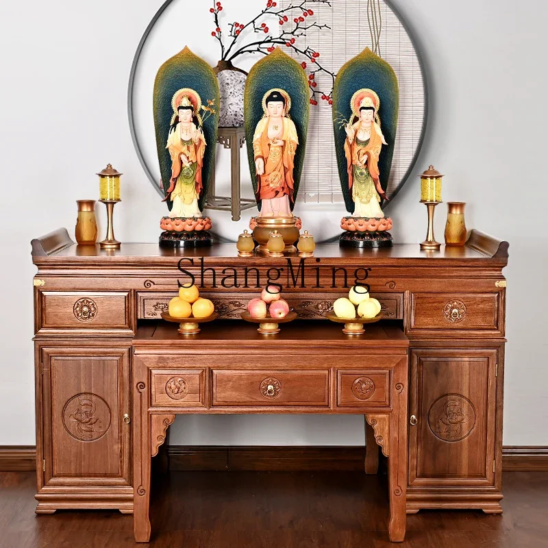 ZZJ Huali Solid Wood Buddha Cabinet New Chinese Living Room Shrine Standing Cabinet Zhongtang Shrine Table Incense Case