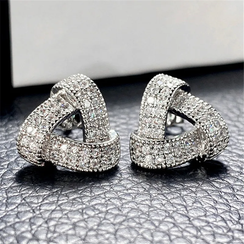 925 Sterling Silver Korean Fashion Female Stud Earrings Geometric Triangular Shaped Ear Piercing Earrings for Women