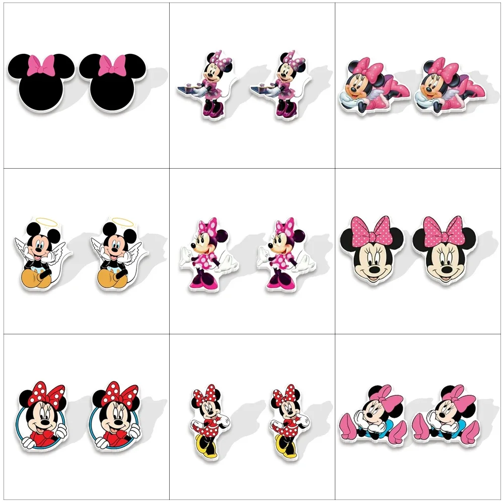 

Cute Women Stud Earrings Disney Mickey Minnie Cartoon Figure Character Girl Acrylic Earring Jewelry for Women Birthday Gift