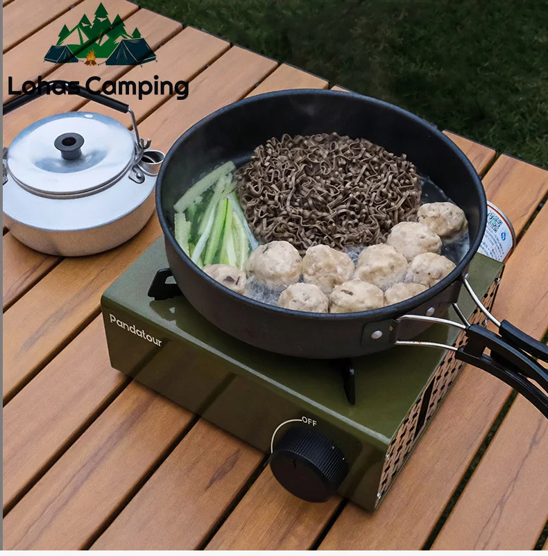 Lohascamping 초경량 캠핑 가스 스토브, 미니 여행 휴대용 스토브, 캠프 부탄 스토브, 야외 가족 저녁 식사, 팬 포함 가스 화로 